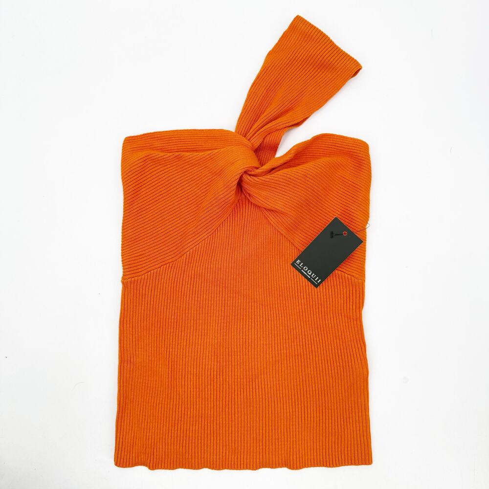 Eloquii Tank Top SZ 14/16 NWT One Shoulder Halter Twist Rib Orange Plus Curvy